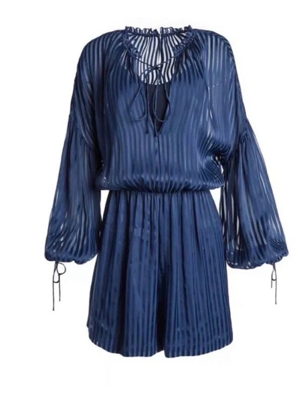 Alice + Olivia Callan Romper Striped Sapphire Blue Silk Ruffle Balloon Sleeve 8